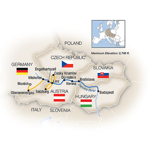 Map Of The Blue Danube featuring Oberammergau Eastbound 2022