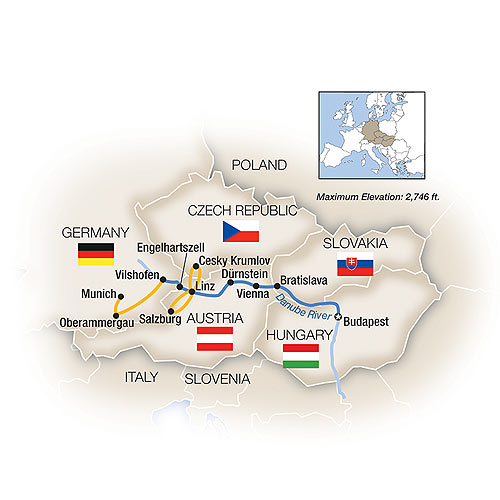 Map Of The Blue Danube featuring Oberammergau Westbound