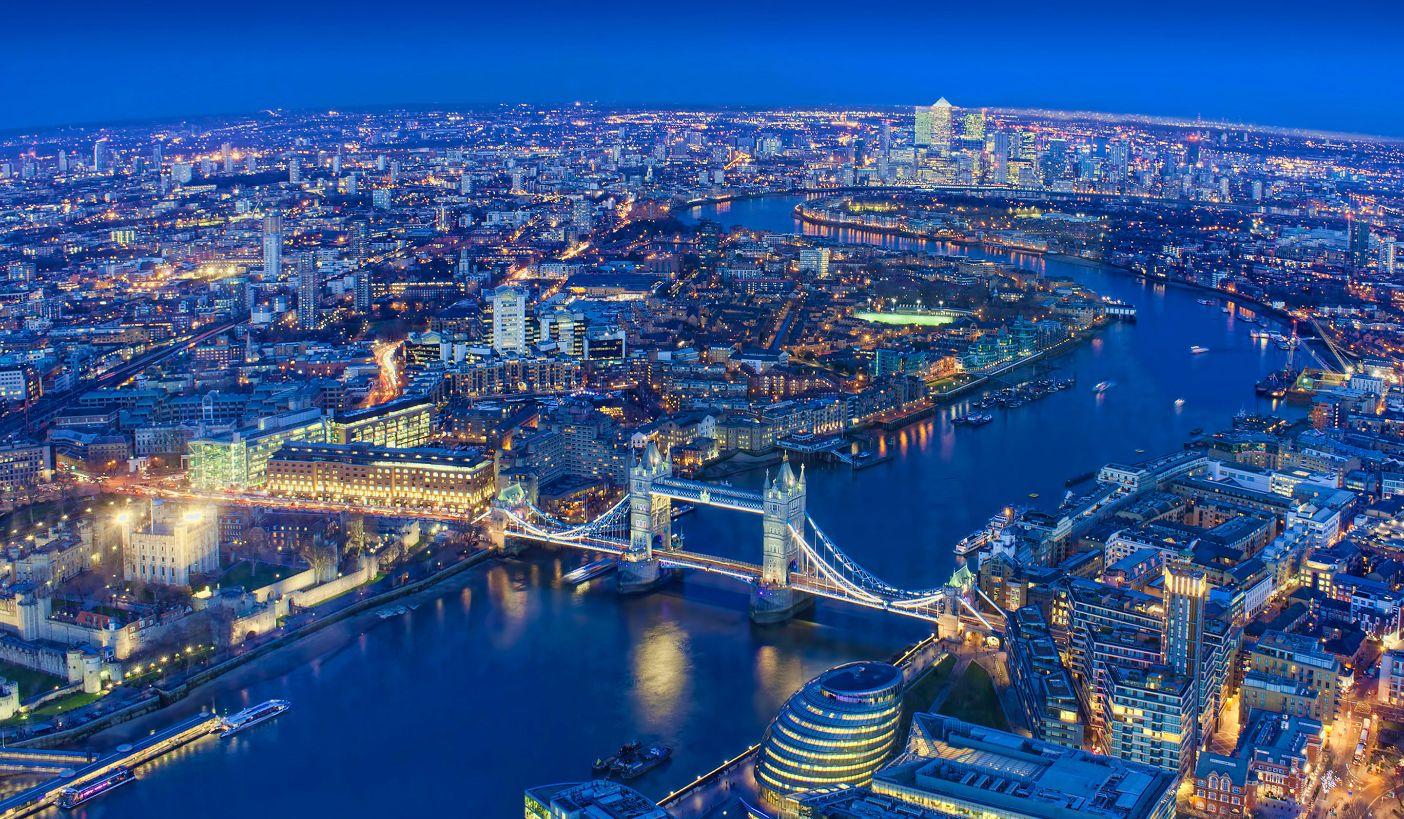Aerial view on London at night