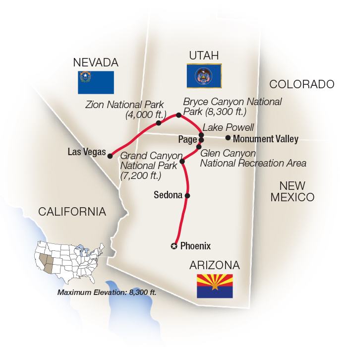 Red Rocks & Painted Canyons Itinerary Map
