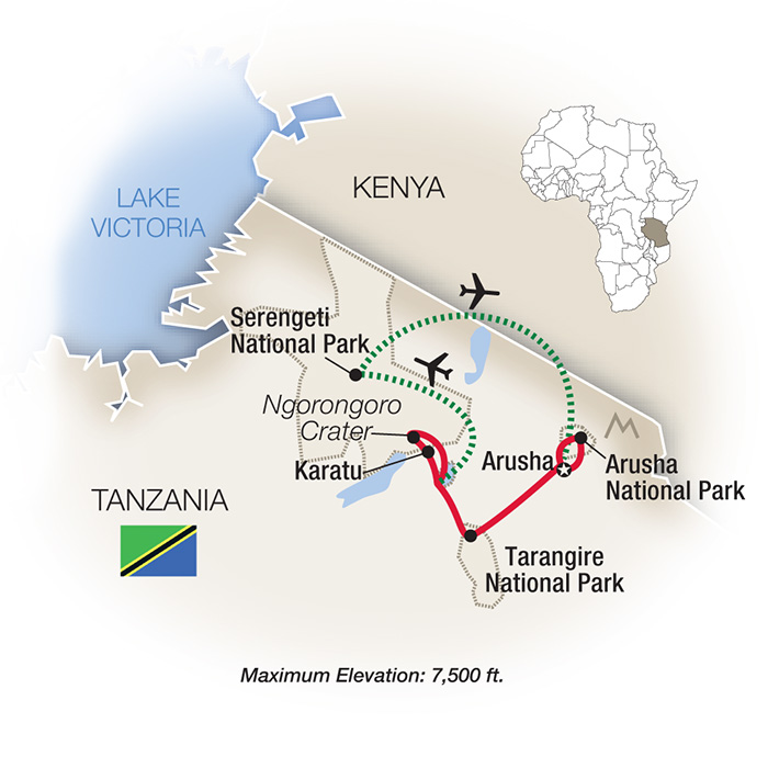 Tanzania: A Grand Family Safari Itinerary Map