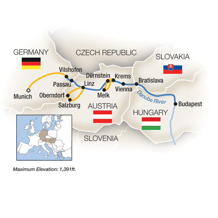 Holiday Magic: Danube Family River Cruise - Eastbound Itinerary Map