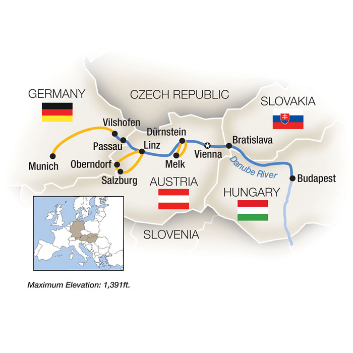 Holiday Magic: Danube Family River Cruise - Westbound Itinerary Map