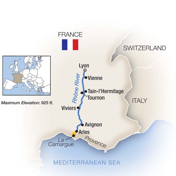 Map of Bon Voyage! The Rhône & Provence - Southbound from Tauck