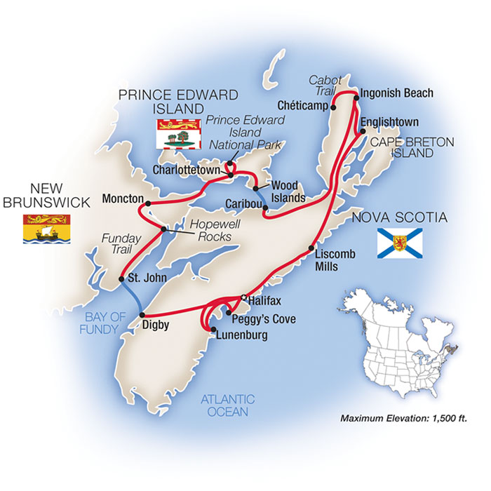Canadian Maritimes Nova Scotia Cruise and Escorted Tour Map