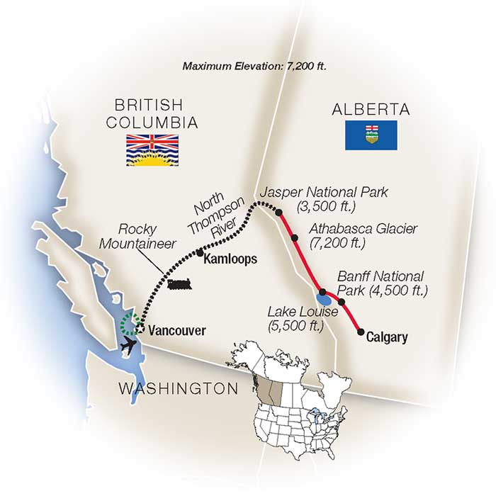 Vancouver & the Rockies with Rocky Mountaineer Itinerary Map