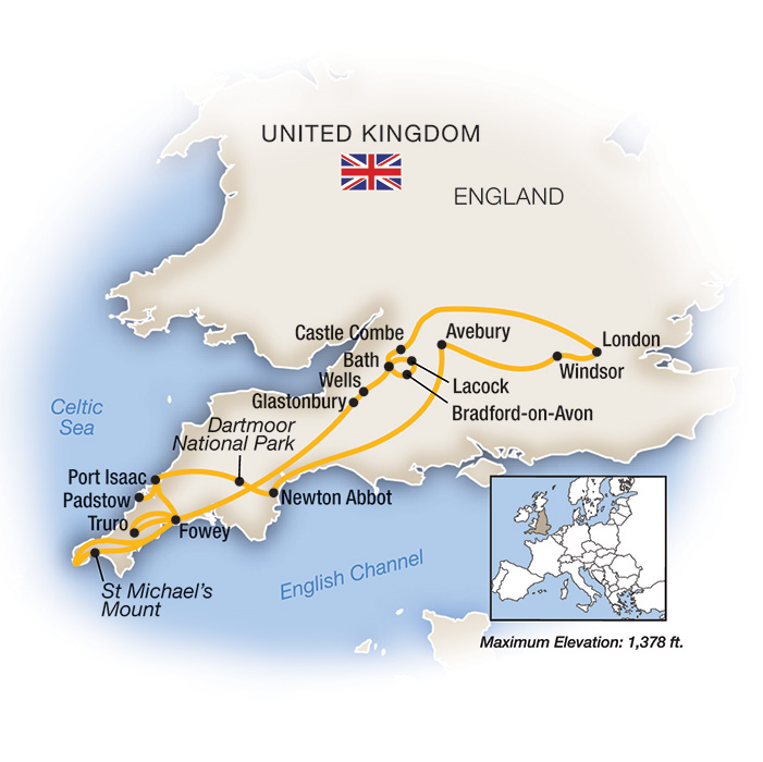 England and the West Country Itinerary Map