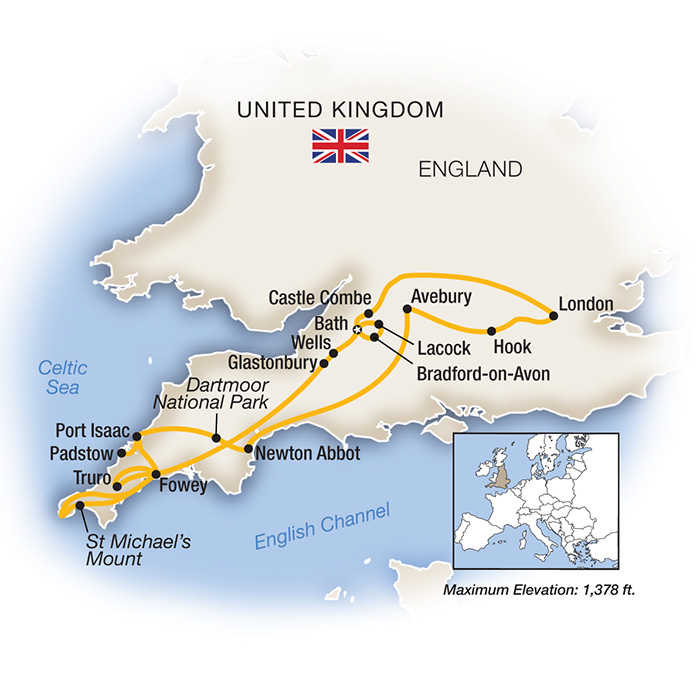 Map of England and the West Country from Tauck