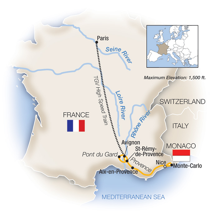 A Week In… The French Riviera, Provence and Paris Itinerary Map