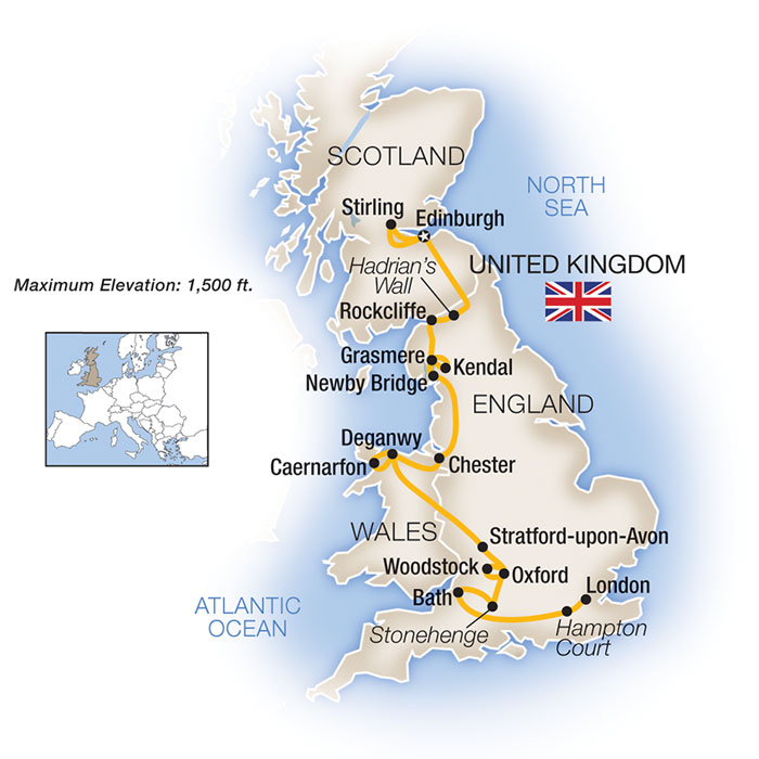 England, Scotland & Wales Itinerary Map