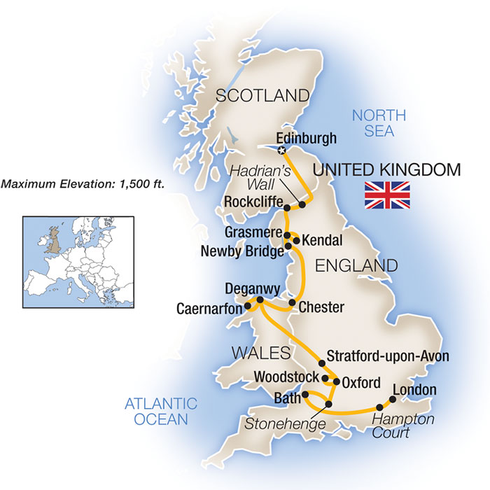 England, Scotland & Wales Itinerary Map