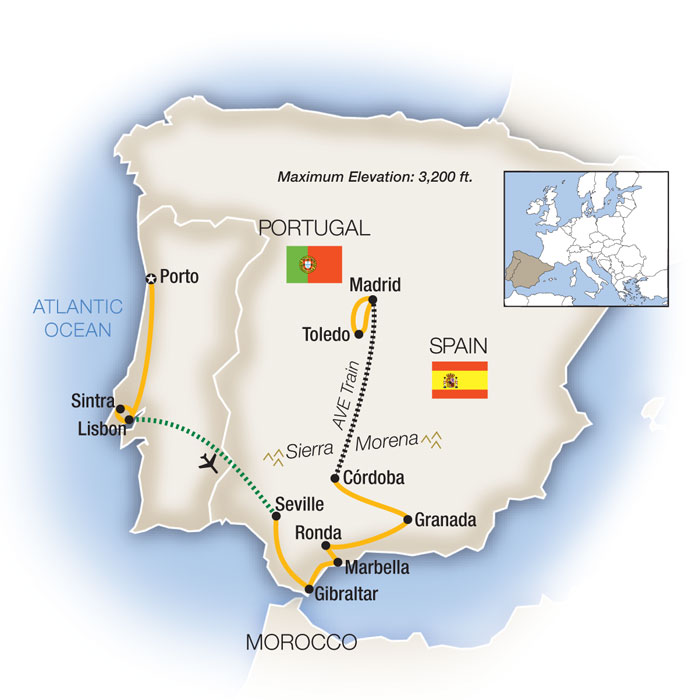 Spain Portual Escorted Tour Map