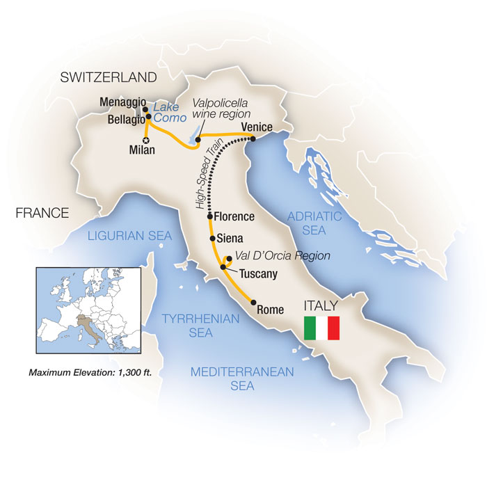 Lake Como, Venice, Florence & Rome Itinerary Map