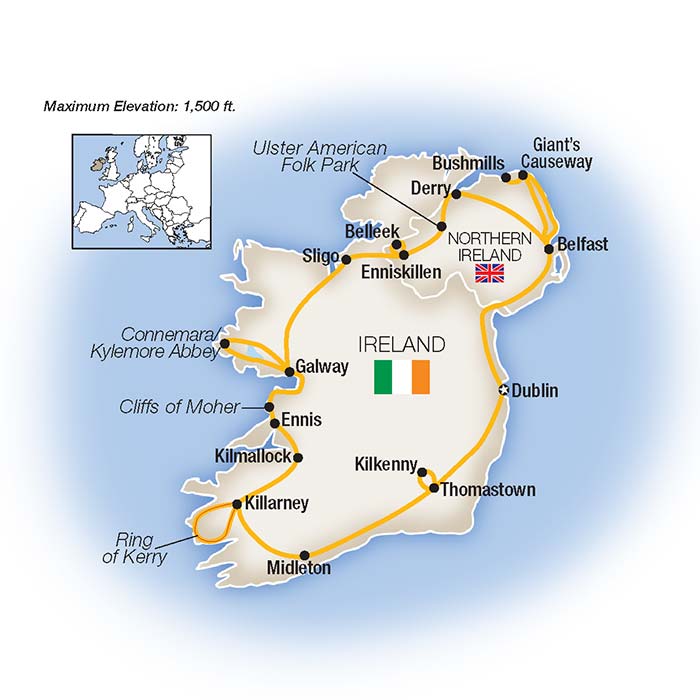 Best of Ireland Escorted Tour Map