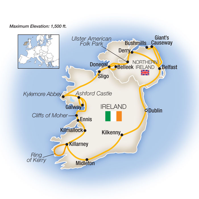Best of Ireland Small Group Tour Map
