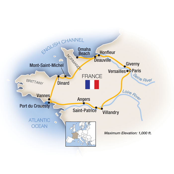 Normandy, Brittany & Paris Map