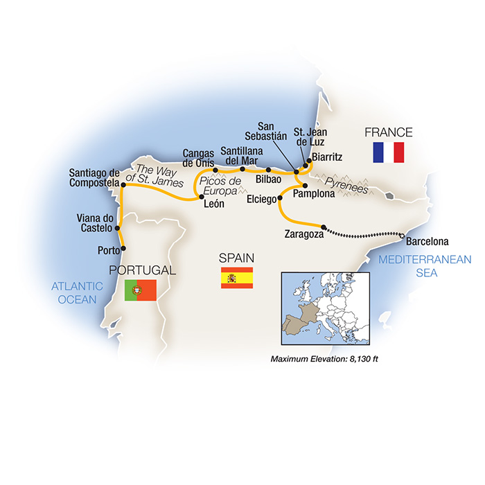 Northern Spain: Barcelona to Porto Itinerary Map