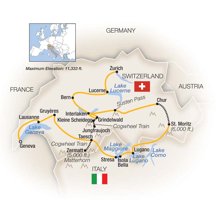 Map of Switzerland: Europe's Crown Jewel from Tauck