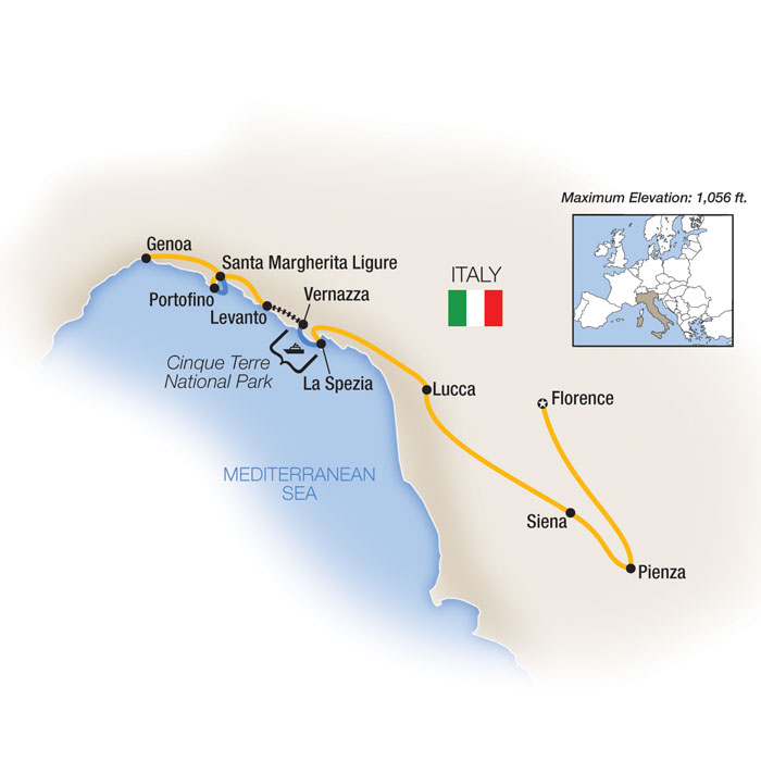 Tuscany Cinque Terre Escorted Tour Map