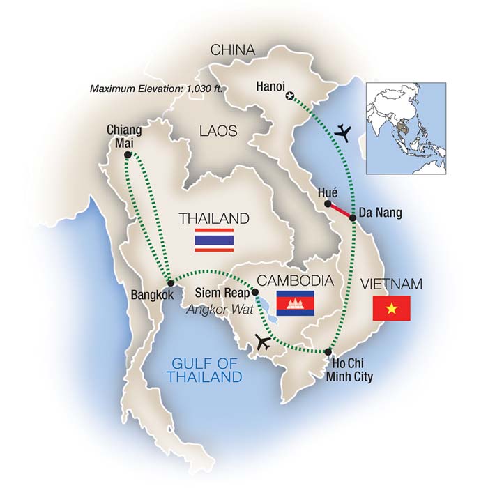 Vietnam, Cambodia & Thailand Itinerary Map