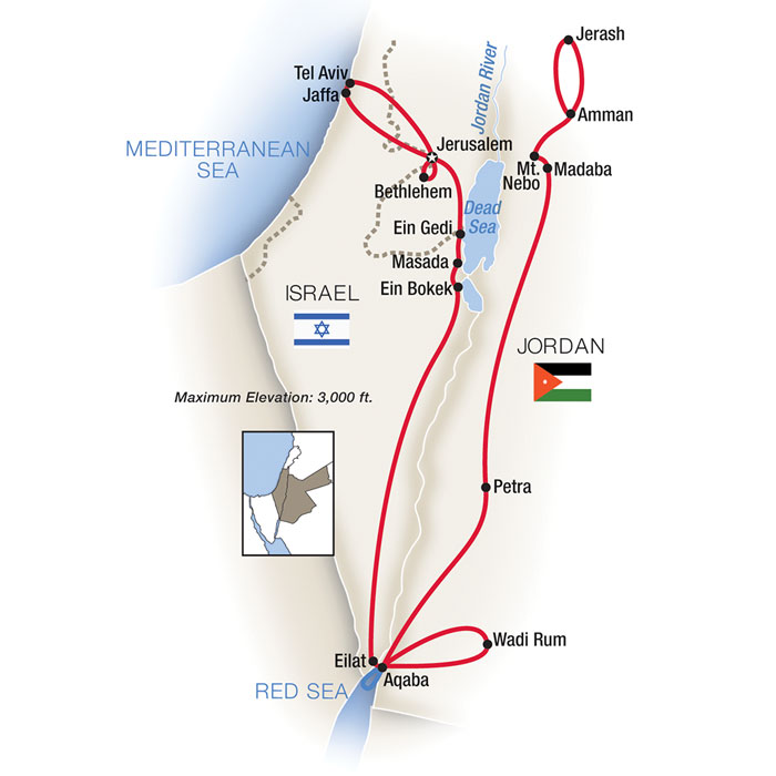 Jerusalem Red Sea Petra Escorted Tour Map