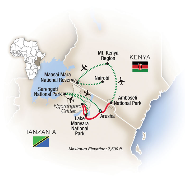 Kenya & Tanzania: A Classic Safari Itinerary Map