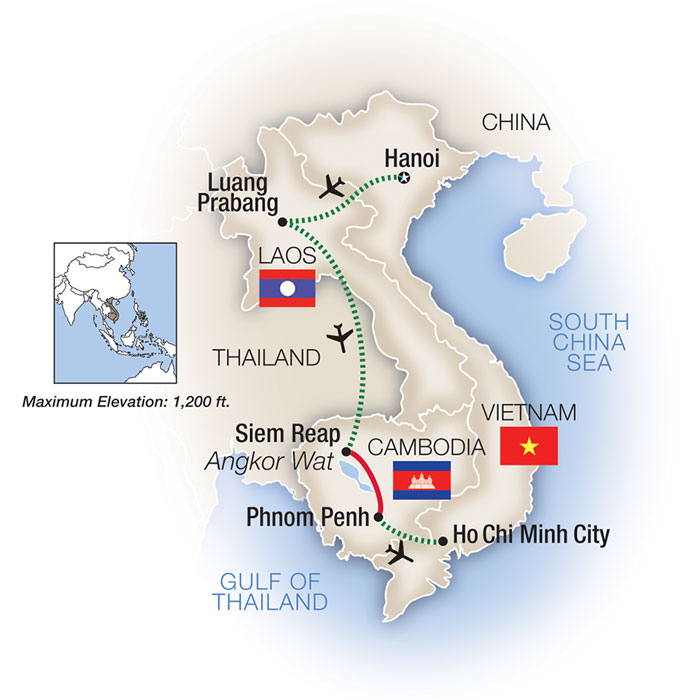The Mekong, Vietnam, Laos & Cambodia Itinerary Map