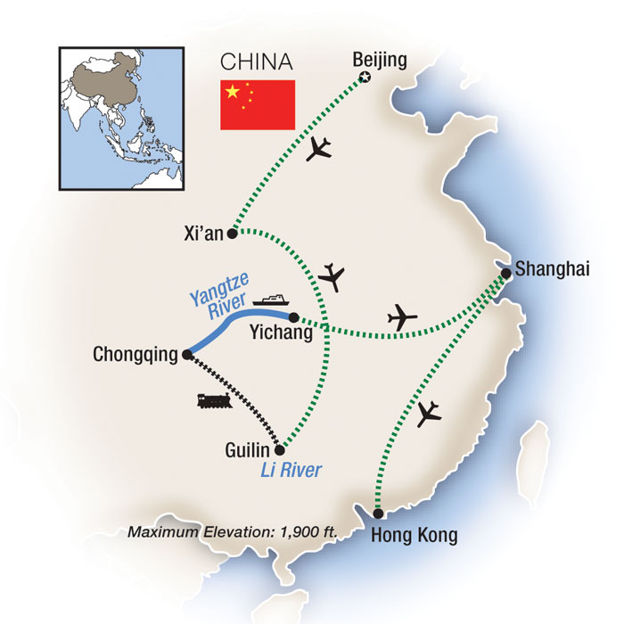 China Yangtze River Hong Kong Escorted Tour Map