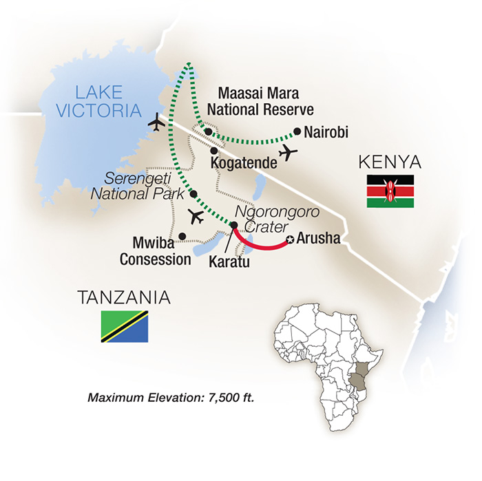 Great Migration: Tanzania & Kenya Itinerary Map