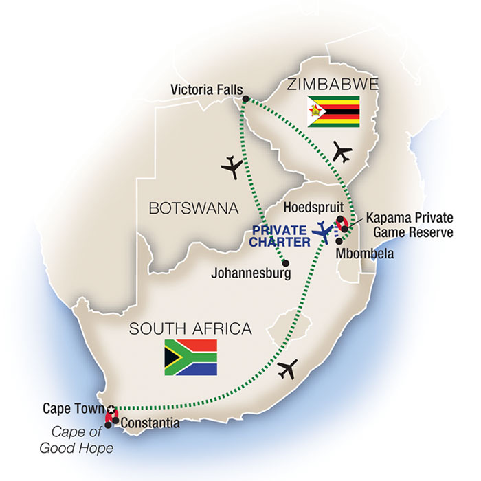 Spotlight on South Africa and Victoria Falls Itinerary Map