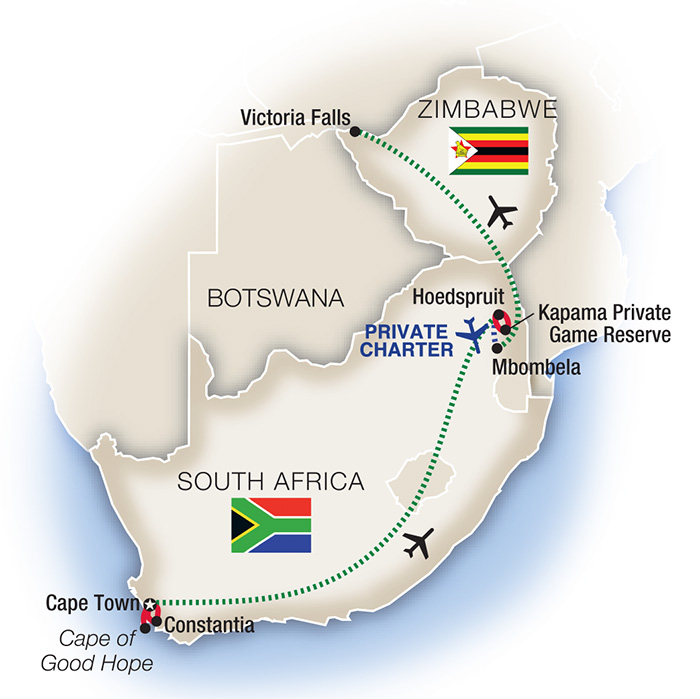 Spotlight on South Africa and Victoria Falls Itinerary Map