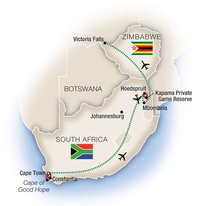 Spotlight on South Africa and Victoria Falls Itinerary Map