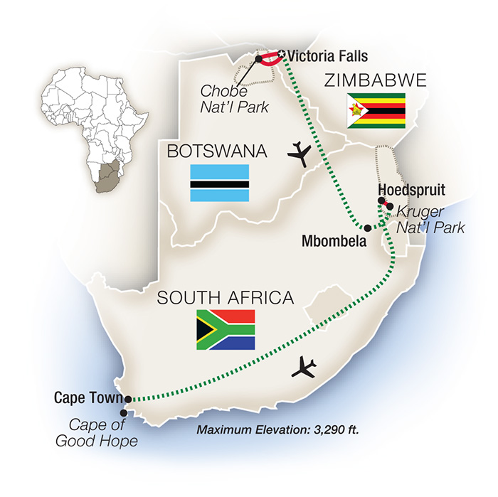 Wildlife Odyssey: South Africa, Botswana & Zimbabwe Itinerary Map