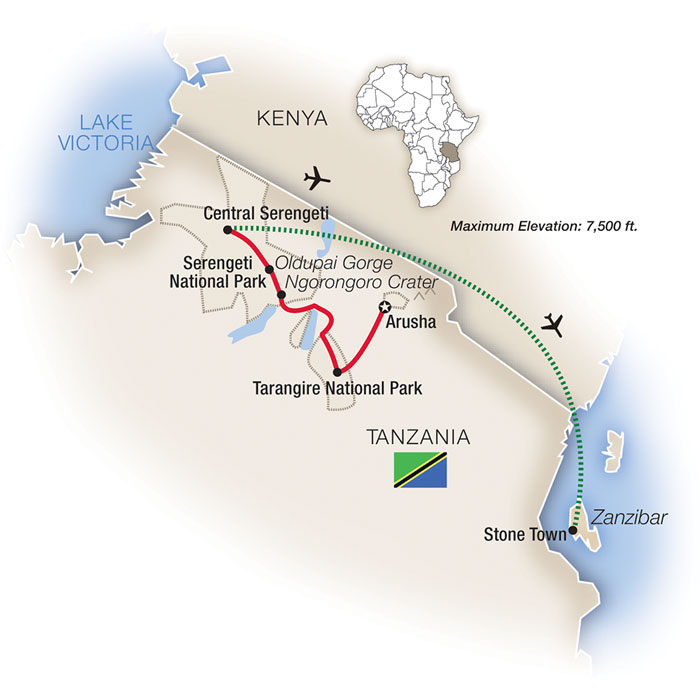Tanzania: Serengeti to Zanzibar Itinerary Map