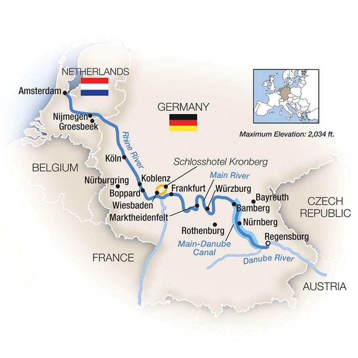 Color Rine Map Rhine Danube River Map