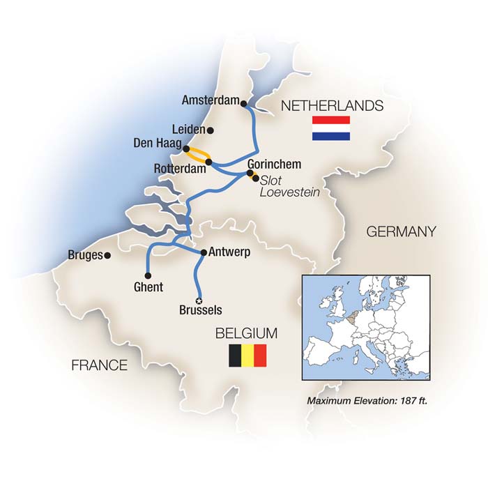 Heart of Belgium & Holland - Northbound Itinerary Map