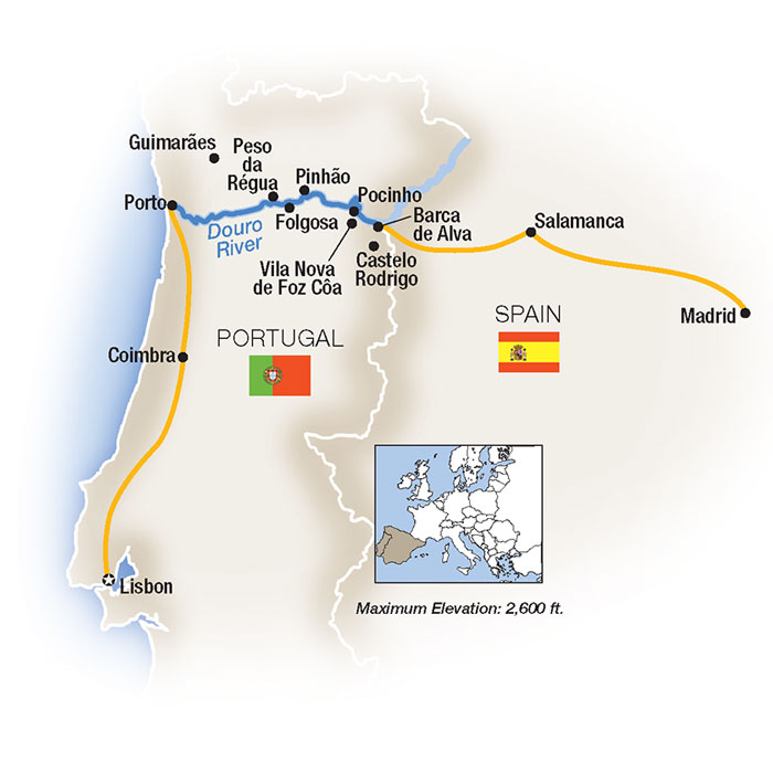 Exploring the Douro, plus Lisbon & Madrid - Eastbound Itinerary Map