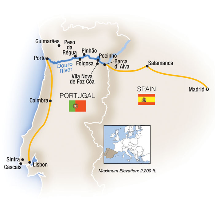 Exploring the Douro, plus Lisbon & Madrid - Westbound Itinerary Map