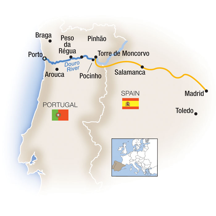 Exploring the Douro, Plus Madrid - Eastbound Itinerary Map