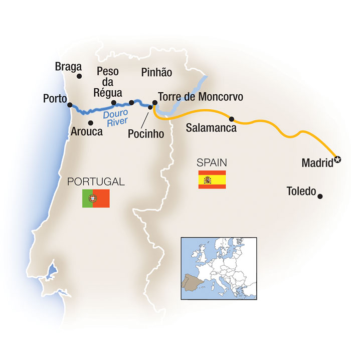 Exploring the Douro, Plus Madrid - Westbound Itinerary Map