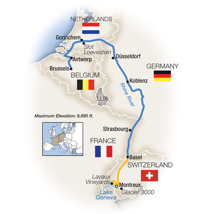 Rhine Connoisseur: Montreux to Brussels - Northbound Itinerary Map