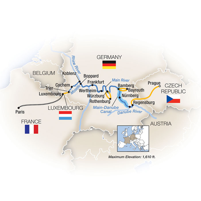 Romantic Capitals: Prague to Paris - Westbound Itinerary Map