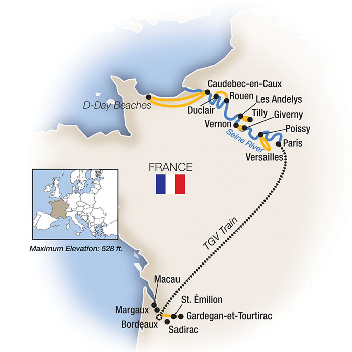 Bordeaux, Paris & The Seine Itinerary Map