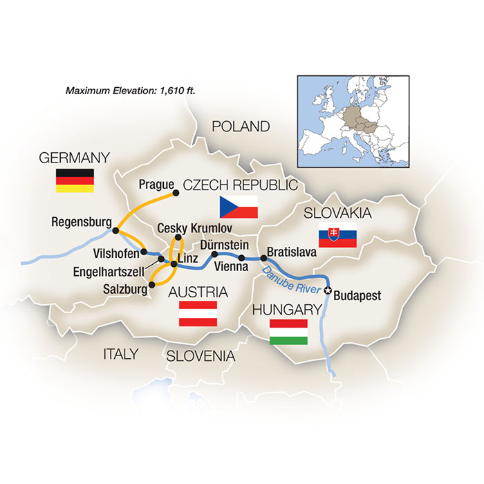 Danube river cruising map