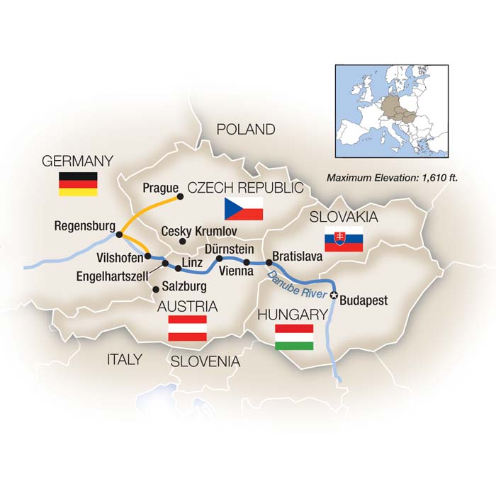 Danube river cruising map