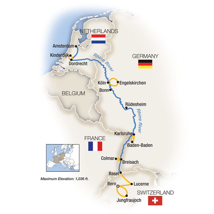 Rhine Swiss Alps Amsterdam River Cruise Map