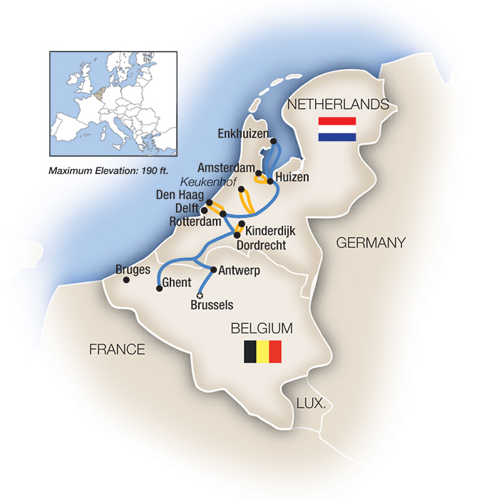 Belgium & Holland in Spring - Northbound Itinerary Map
