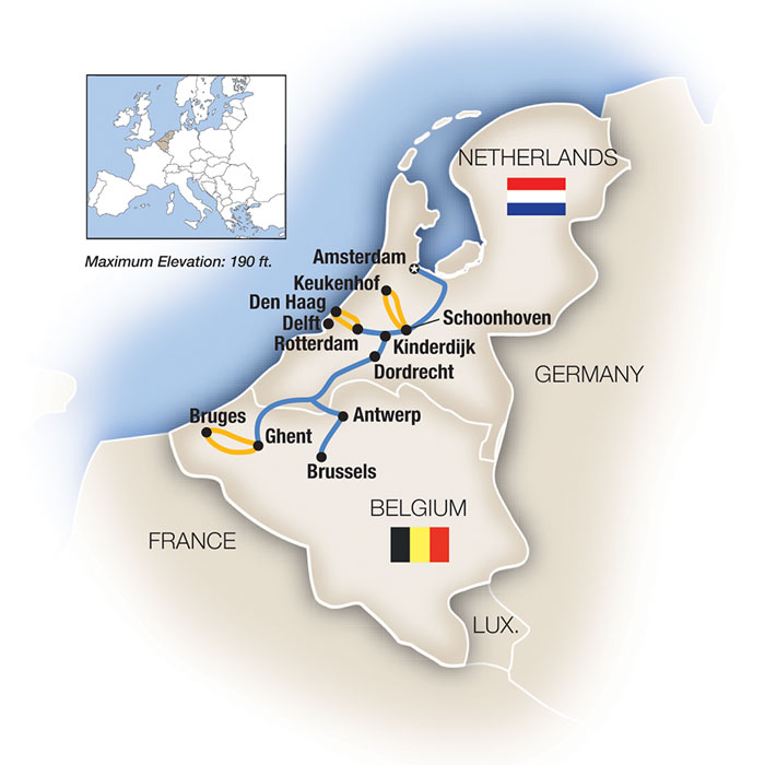 Holland & Belgium in Spring - Southbound Itinerary Map