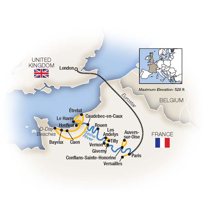 Cruising the Seine, plus Paris & London Itinerary Map