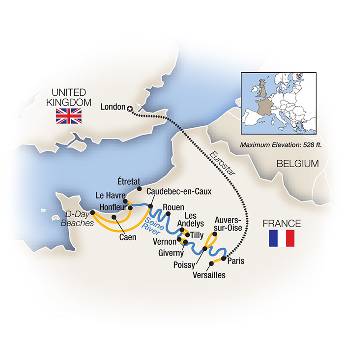 Cruising the Seine, plus Paris & London Itinerary Map